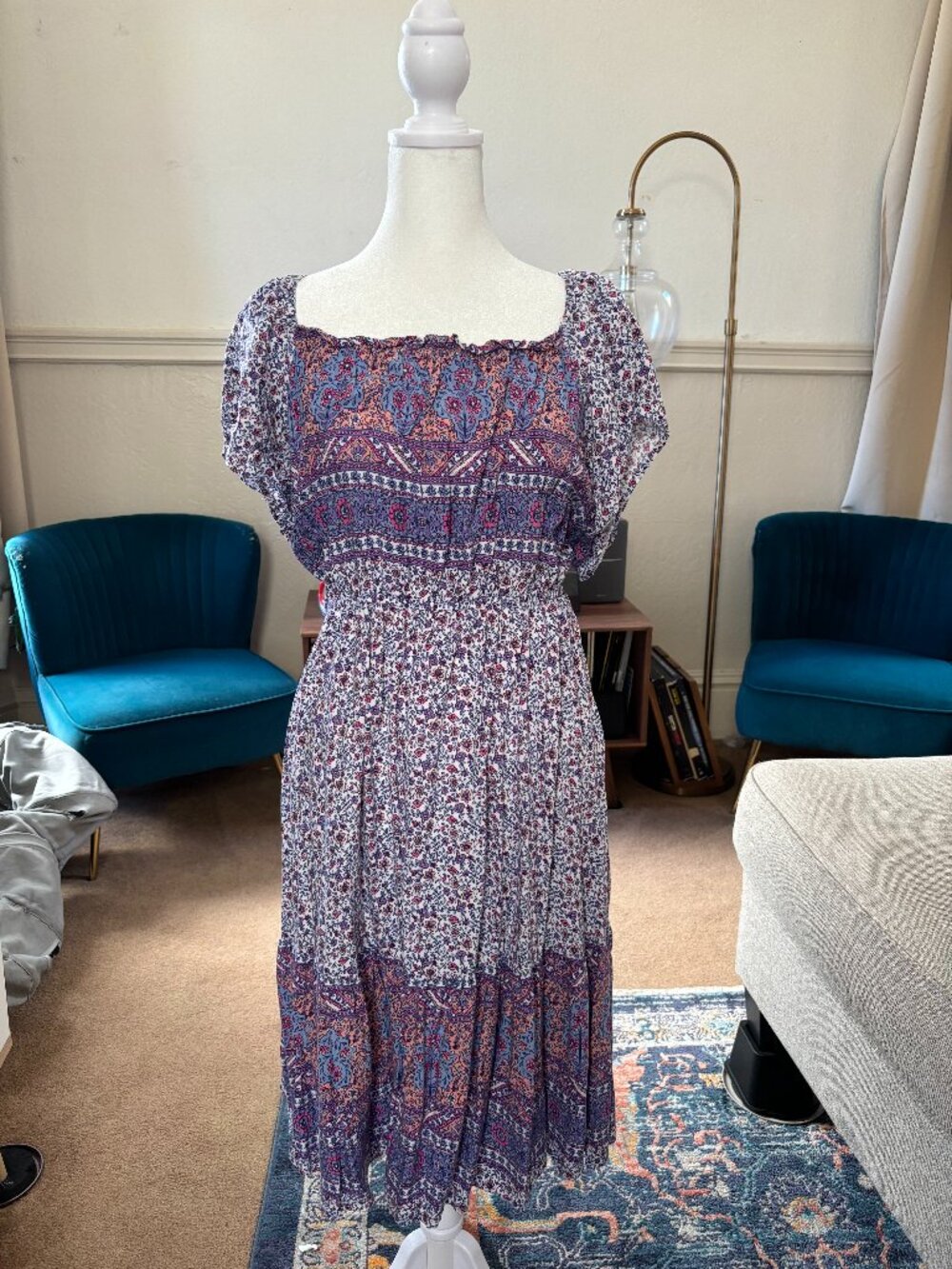 Blue B Collection Purple Floral Paisley Dress M Short Sleeve